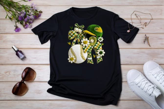 Baseball yellow & green faux yarn floral