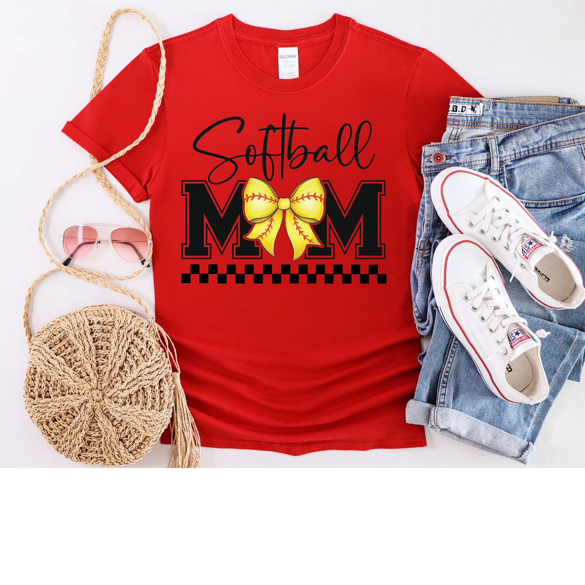 Softball Mom Coquette Bow n Checker